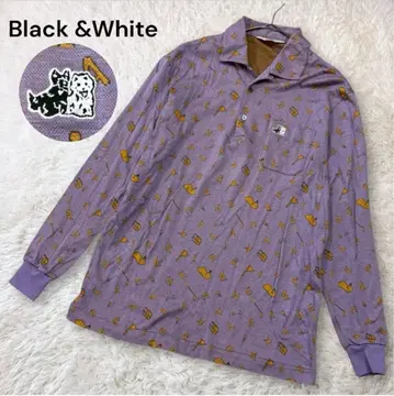 새상품급 블랙 앤 화이트 긴팔 피케 셔츠 골프웨어 올 패턴 로고 자수