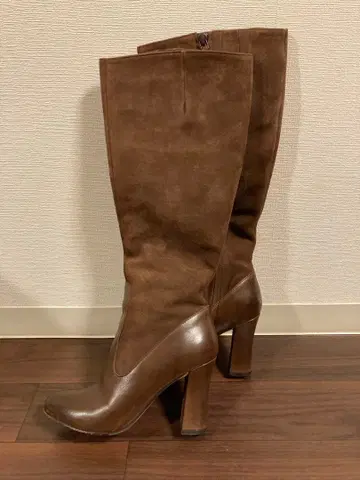 콜한 브라운 스웨이드 가죽 롱 부츠