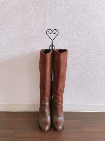 콜한 브라운 스웨이드 가죽 롱 부츠