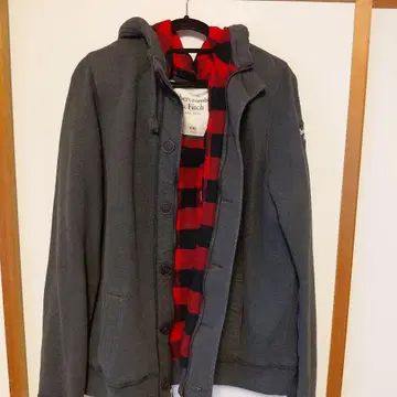 Abercrombie & Fitch 그레이 레드 체크 후드티 XXL