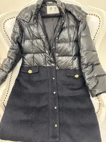 다운 코트 후드 부착 블랙 40