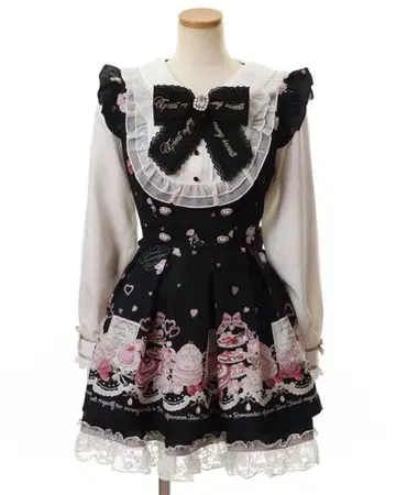 새상품 애프터눈 티 패턴 셋업 블랙 리본 포함