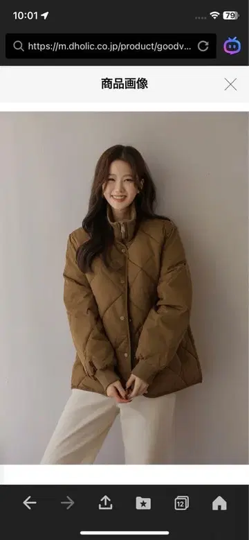 브라운 리브 하이넥 이중 퀼팅 점퍼