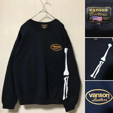 VANSON 반손 해골 프린트 소매 프린트 맨투맨 속기모 블랙 M