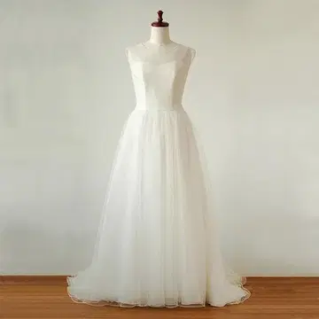 웨딩 드레스 플레인하고 심플한 프렌치 슬리브 드레스 [ X0936 ]