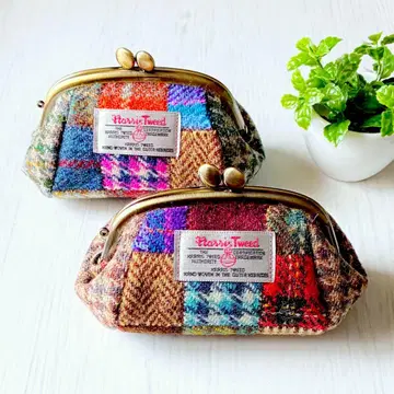 해리스 트위드 패치워크 가마구치 파우치