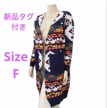 택 포함 새상품 이치옥 네이티브 무늬 니트 코트 겉옷 F 프리 사이즈