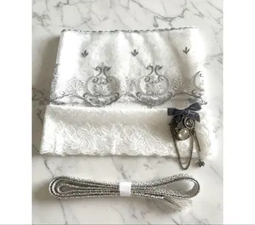 성인식 후리소데 잡화 5점 세트 화이트 x 실버 사진 촬영 코디 완성