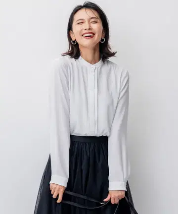 [ 세탁 가능 ] 백 새틴 암젠 블라우스 46 화이트