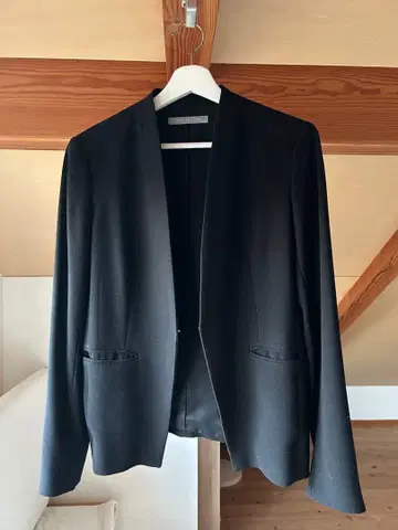 테리 럭스 노카라 자켓 블랙