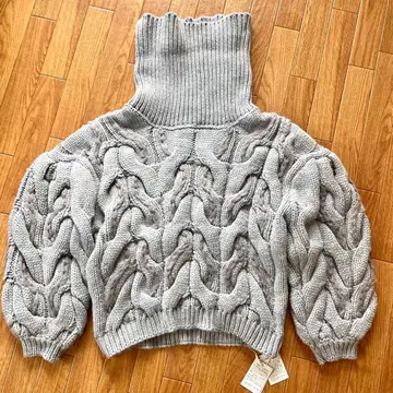 택 포함 새상품 REDYAZEL 퍼 뜨개질 케이블 니트 그레이