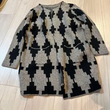 기하학 패턴 롱 가디건 블랙 그레이