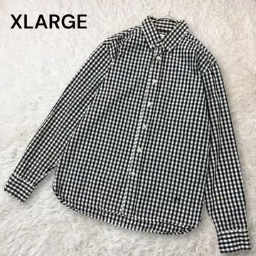 엑스라지 깅엄 체크 패턴 버튼 다운 셔츠 면 100% 화이트 블랙 S