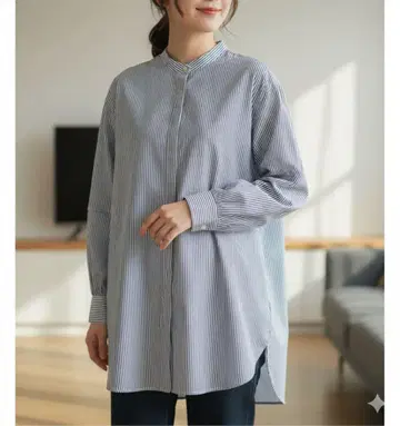 앤트마리스 스트라이프 볼륨 소매 노카라 긴팔 셔츠 여성용