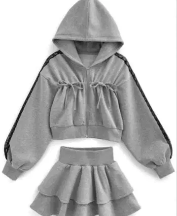 리본 후드티 x 미니 스커트 맨투맨 셋업 [pm742]