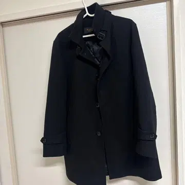 블랙 울 피코트 퀼팅 라이너 포함