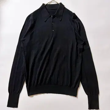현행 존스메들리 씨 아일랜드 코튼 니트 피케 셔츠 블랙