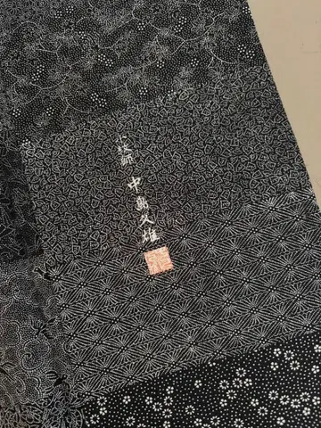 순수 실크 블랙 x 화이트 요세가라 이중 기모노 에도 코몬 코몬시 라쿠칸