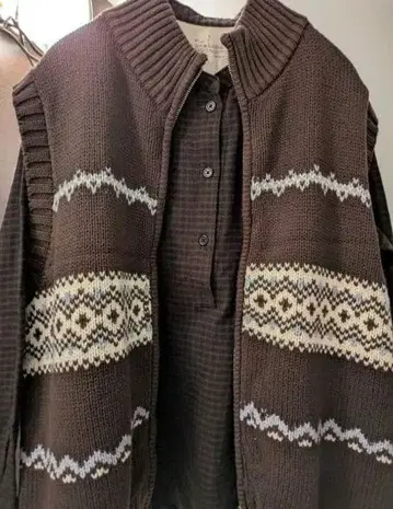 [ studioCLIP ] 브라운 노르딕 무늬 니트 베스트