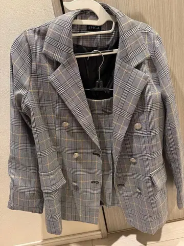 SPICA 체크 무늬 더블 브레스트 자켓