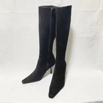 긴자 카네마츠 롱 부츠 스퀘어토 사이드 지퍼 스웨이드 24cm