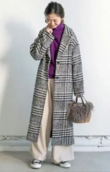SLOBE IENA 체크 무늬 롱 코트