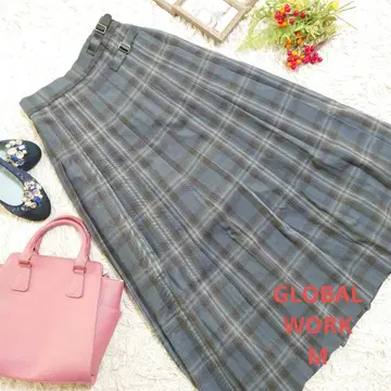 GLOBAL WORK 롱 스커트 ( M ) 블루+그레이/체크