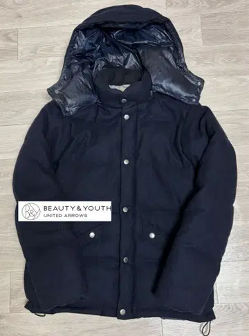 BEAUTY & YOUTH 울 혼방 후드 다운 자켓 네이비 L
