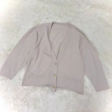 LILY 울 100% 니트 가디건 베이지 7부 소매 고급