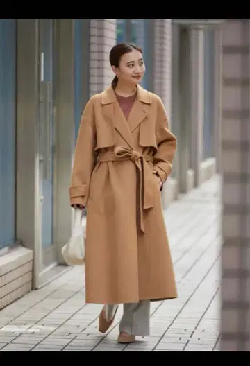 카멜 롱 코트 허리 벨트 포함