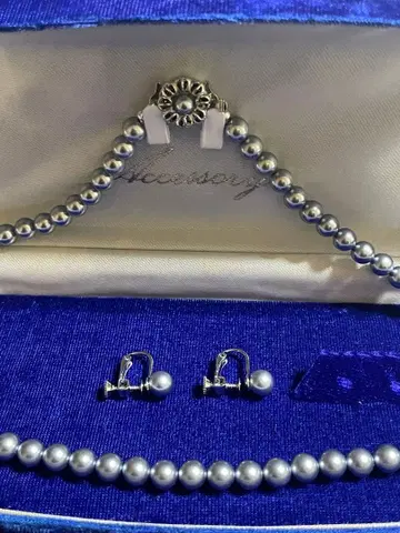 새상품급/펄 목걸이&귀찌 세트/그레이/