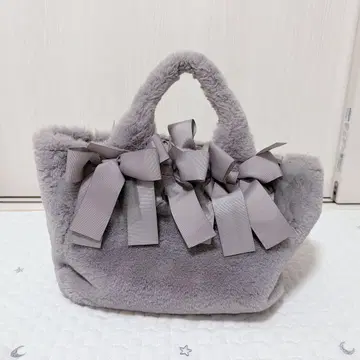 퍼 리본 토트 그레이 복슬복슬 백 프릴