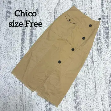 [치코] 새상품 롱 스커트 카멜 F 프린지 허리밴딩 캐주얼