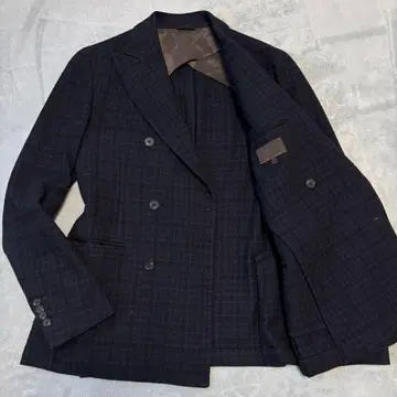 새상품급 ALTEA 더블 브레스 테일러드 자켓 체크 48 네이비