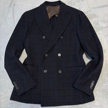 새상품급 ALTEA 더블 브레스 테일러드 자켓 체크 48 네이비