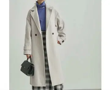 로페피크닉 라이트 그레이 울 혼방 테일러 칼라 코트