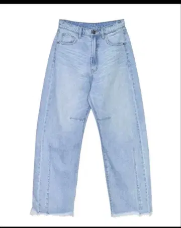 Re:EDIT 밑단 프린지 배럴 레그 데님 팬츠 블루