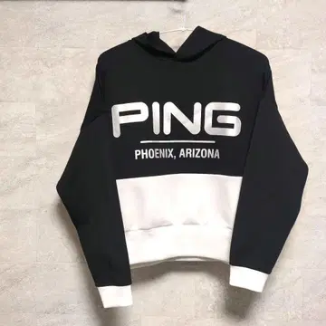 PING 골프웨어 후드 부착 후디 블랙/화이트 L 사이즈