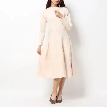 CELFORD 핑크 베이지 긴팔 무릎 기장 니트 원피스 38