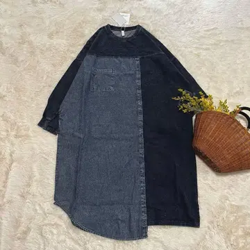 새상품 데님 원피스 케미컬 워시 네이비 프리