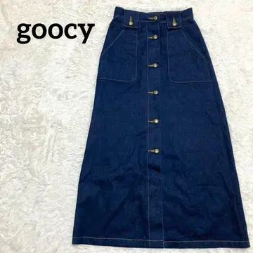 새상품급 goocy 데님 스커트 앞 버튼 파랑 면 100% 롱