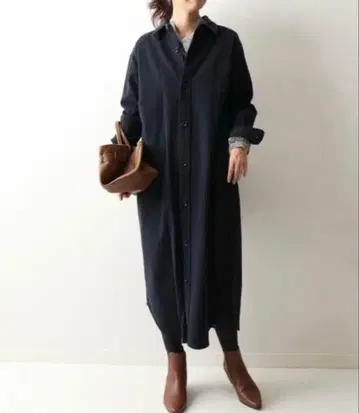 FRAMeWORK 밀리터리 플란넬 셔츠 원피스 네이비