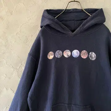 빈티지 후드티 풀오버 프린트 네이비 혹성 L IW13