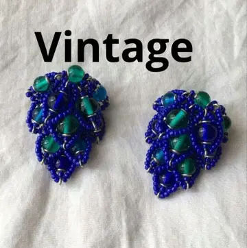 빈티지 유리 비즈 실버 귀찌 블루