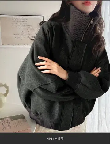 Java 오버 사이즈 블루종 리브 니트 멜톤 히요쿠 M 차콜