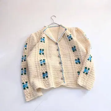 빈티지 티롤리안 꽃무늬 자수 핸드 니트 퍼프 슬리브 S5