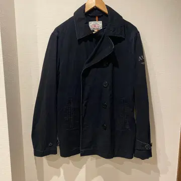 남성용 밀리터리 네이비 더블 브레스트 코트