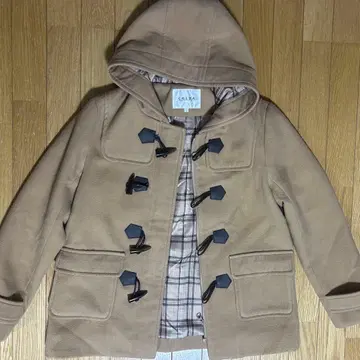 베이지 더플 코트 후드 부착