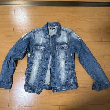 데미지 가공 데님 자켓 L 사이즈 블루 아우터