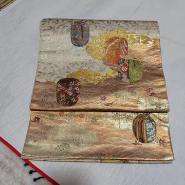 순수 실크 당직 봉투 문양 금실 북 무늬 후쿠로 오비 새상품급